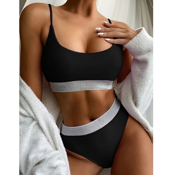 Other - New Black Shimmering Bralette Top Bikini Set